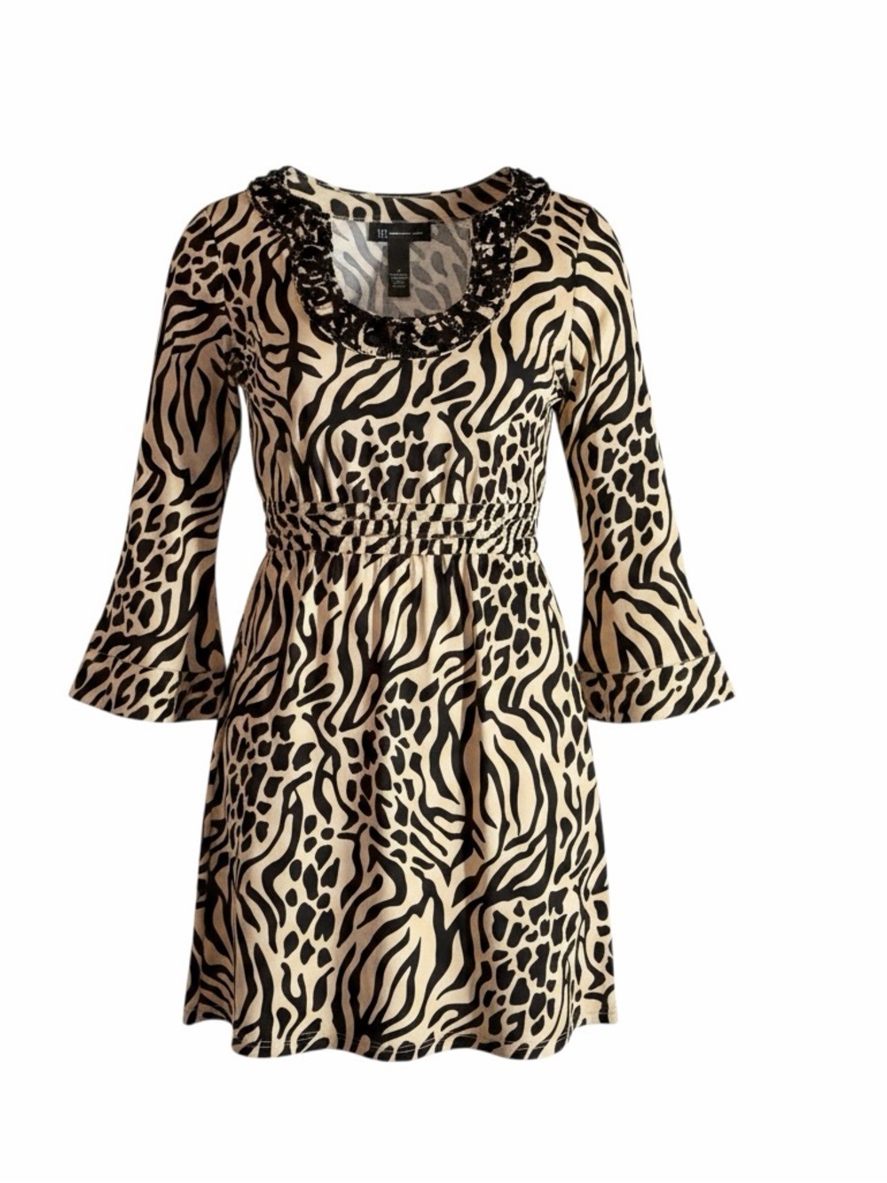 Vintage INC Y2K Animal Print Beaded Mini Dress - Size Medium
